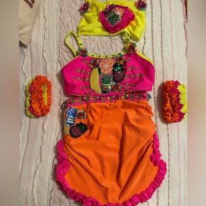 Glamour  “Copa” Pink and Orange Kids Dance Costume.